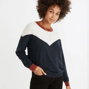Madewell Colorblock Yoke Pullover Crewneck Sweater in Heather Indigo Size Medium